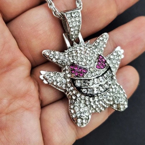 Pokemon Gengar Iced Out Chain set like new in purple amethyst and clear white