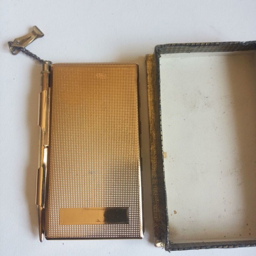 Vintage metal pocket notebook with integrated pencil 5x9 cm, new