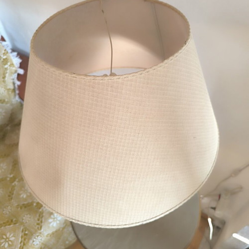 Vintage table lamp with brass and solid metal base, beige shade