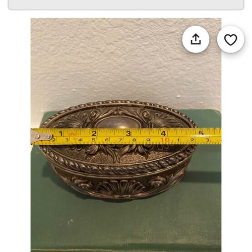 Vintage silver-plated jewelry box new with embossed designs and blue velvet