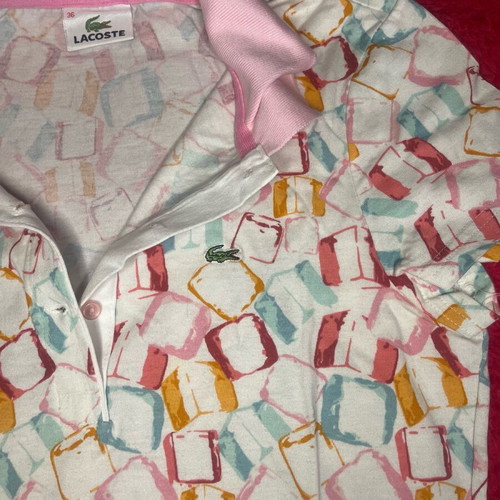 Lacoste cotton T-shirt like new, pink collar, multicolor