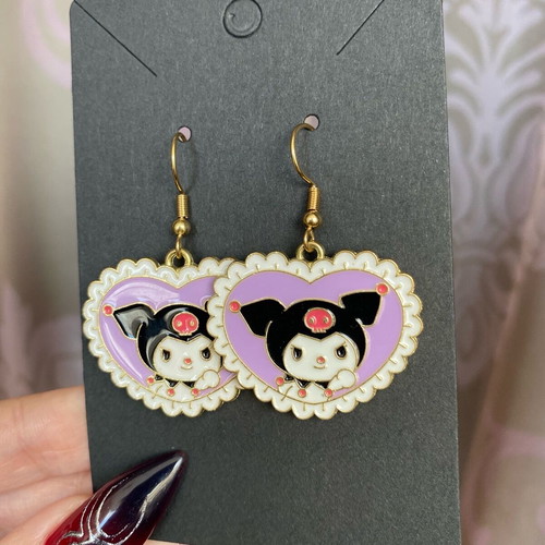Kuromi Heart earrings new, gold tone