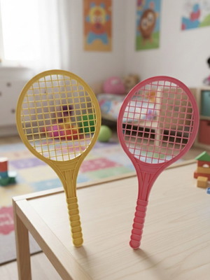 Set of two rackets used, pink one worn