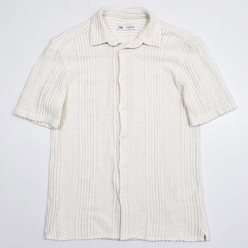 ZARA knitted mesh men's shirt short sleeve new, size S, beige