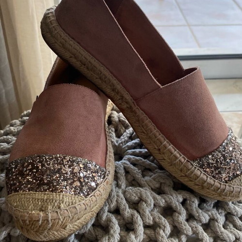 Doca espadrilles size 40 like new, real leather and suede, dusty pink with glitter