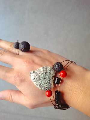 Jewelry set bracelet and ring from volcanic stones like new