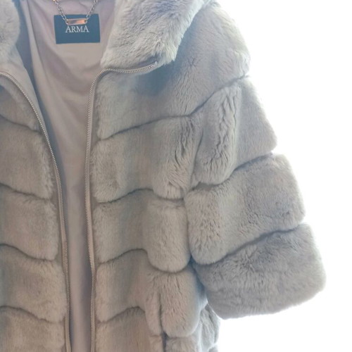 Arma leather rabbit fur coat like new, grey-beige, size S