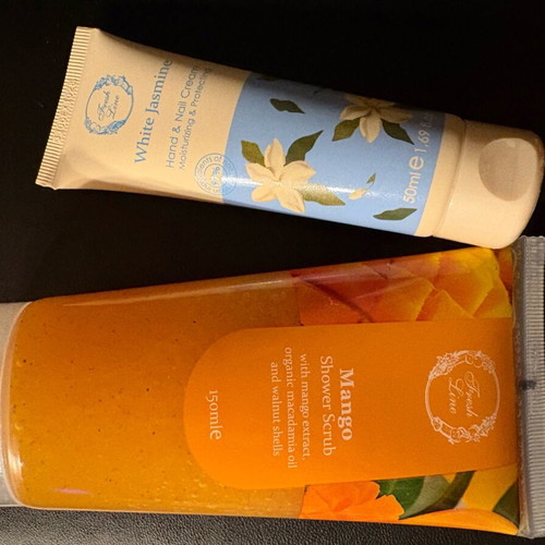 Fresh Line Mango shower scrub 150 ml and White Jasmine hand and nail cream 50 ml new