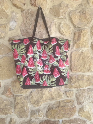 Pink Woman Watermelon Tote Bag Set used with pouch