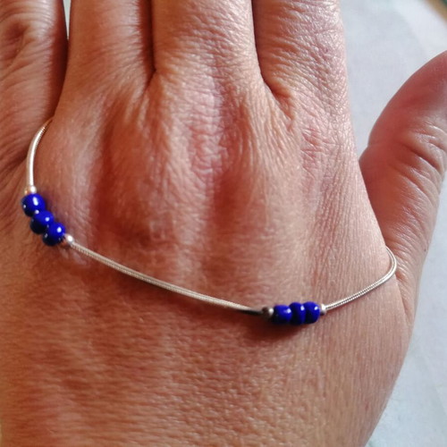 925 Silver Anklet with Snake Chain and Blue Beads New