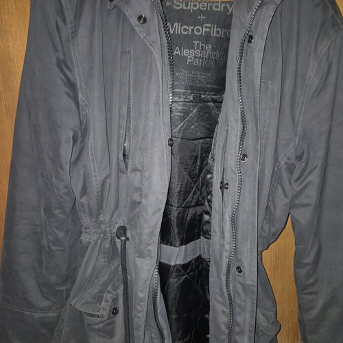 Superdry parka jacket used, grey pencil, small