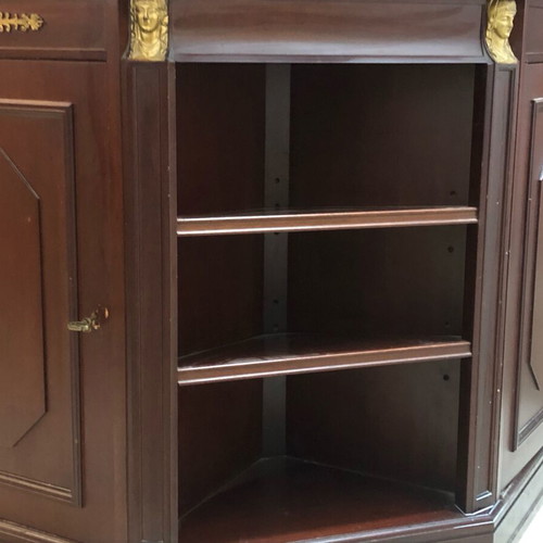 Solid walnut corner cabinet with brass details