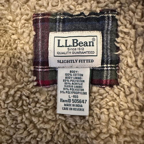 L.L.BEAN flannel jacket like new, cotton with sherpa lining