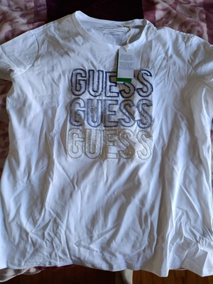 Guess women's blouse new, white and blue, size XXL