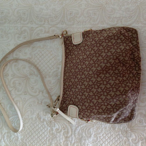 DKNY crossbody bag used, beige and brown with leather strap