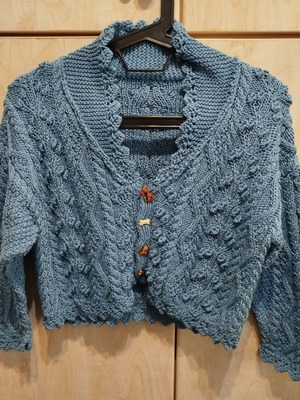 Handmade knitted crop sweater cardigan blue XS like new