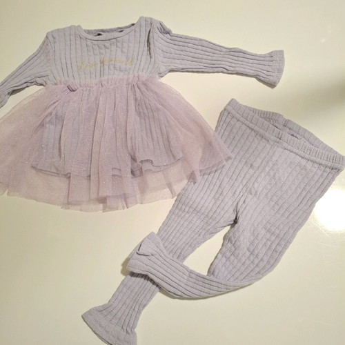 Bupper knitted lilac set with tulle like new, 9-12 months