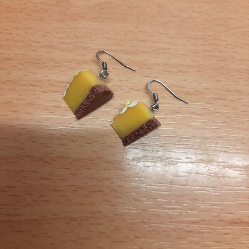 Lemon pie earrings handmade new, white and yellow