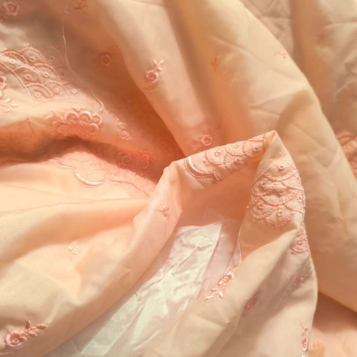Vintage double bed bridal cover like new, pink-salmon with floral embroidery