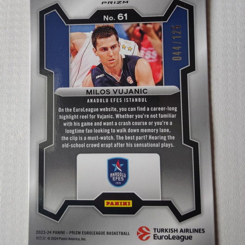 Milos Vujanic Panini-Prizm Euroleague Basketball 2023-24 Blue Ice Prizm card new