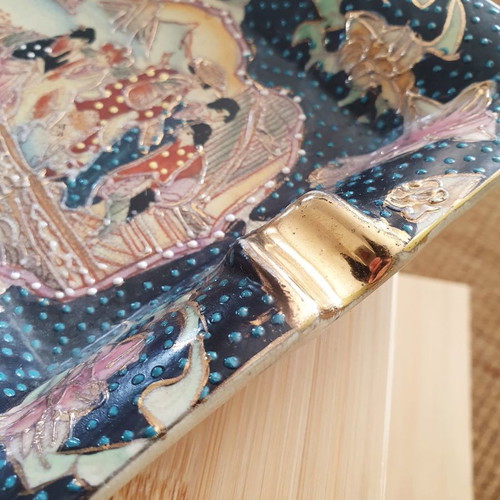 Authentic Japanese Satsuma ashtrays used, hand-painted