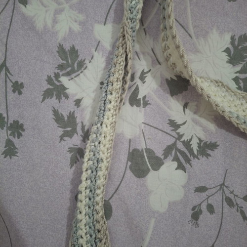 Handmade knitted belt, adjustable, grey and beige