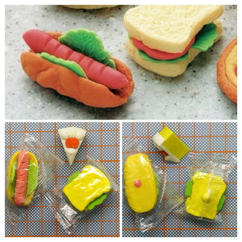 Small Japanese snack erasers new, set of 3 pieces
