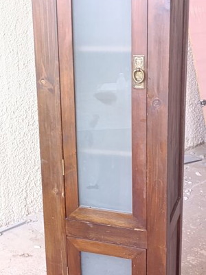 Wooden Display Cabinet vintage, used, solid wood with frosted glass