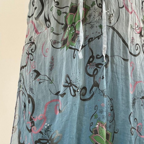 Rangoon 100% silk tunic with sequins like new, XS turquoise