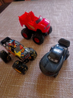 Set of 3 used authentic toy cars Blaze, Jackson Storm, Hot Wheels