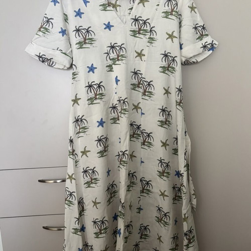 Zara summer tropical dress white with palm trees and starfish like new