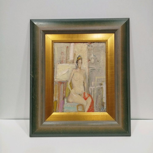 Oil painting nude woman used on plywood with frame 30x40