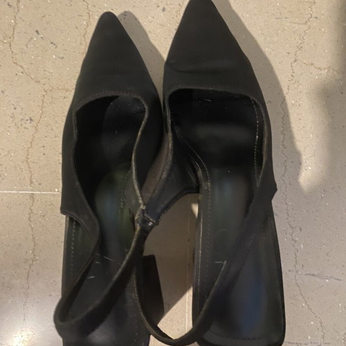 Black Slingback Pointed Heels used, mid-height block heel
