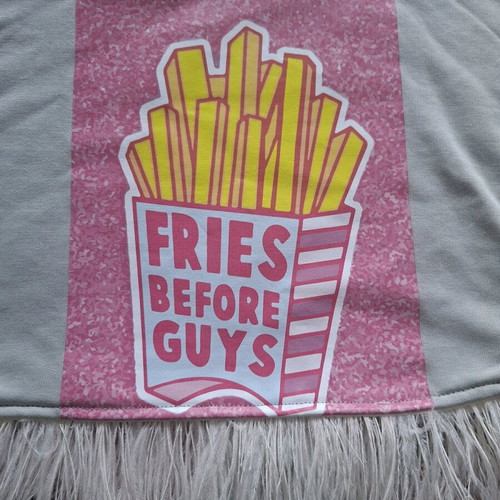 Crop sweatshirt grey with fries design and feathers new