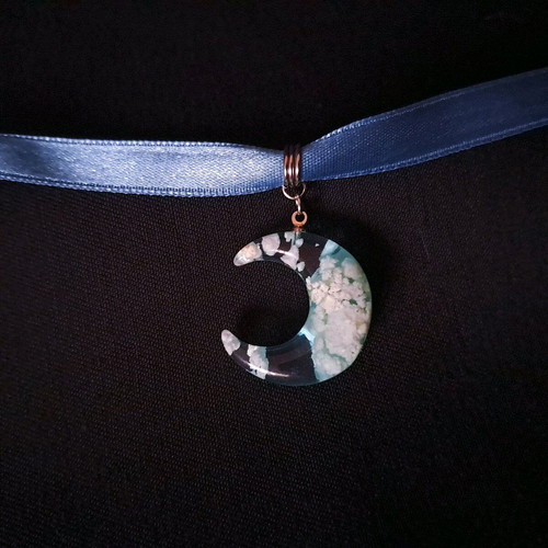 Choker ribbon blue moon handmade, satin with stainless steel clasp