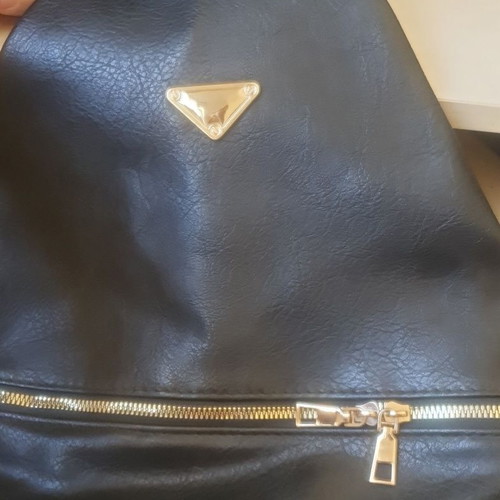 Black convertible sling bag backpack, synthetic leather, gold details