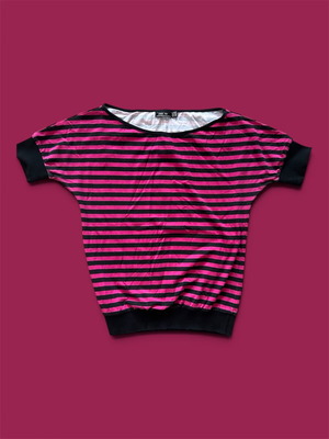 Zara Y2K ριγέ top μαύρο και ροζ μεταχειρισμένο, μέγεθος S