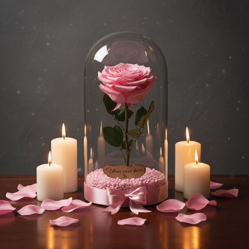 Pink natural eternal rose in large glass dome new