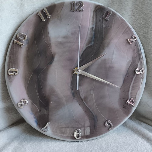 Wall clock handmade from resin and wood, new, 30 cm