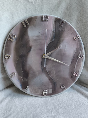 Wall clock handmade from resin and wood, new, 30 cm
