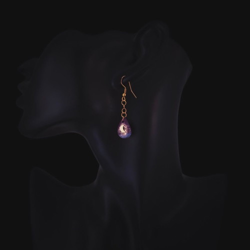 Handmade recycled plastic earrings with moon design, new