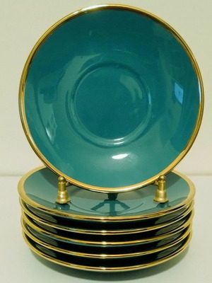 Vintage Gorbon ceramic set of 6 emerald plates like new
