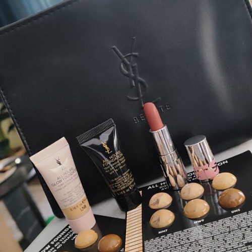 Yves Saint Laurent new makeup set with leather pouch and foundation samples