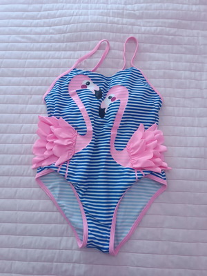 Power flower flamingo one-piece swimsuit used, size 8-10 years