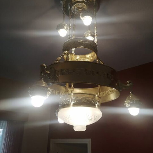 Art Nouveau brass chandelier 1900-1920 from Austria like new, 7 lights, 60 cm