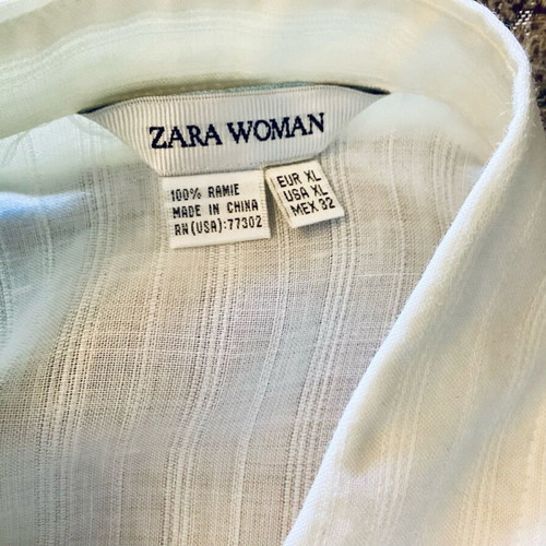 White Zara shirt long 100% ramie like new, size XL