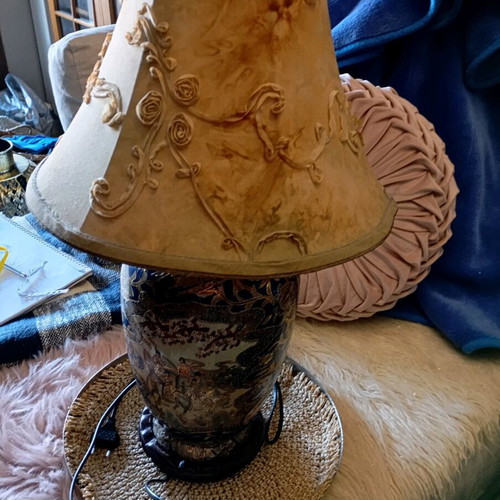 Satsuma vase lamp used, with shade and base