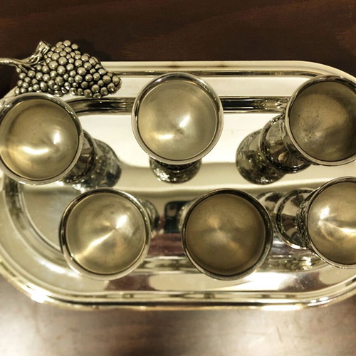 Silver-plated liqueur set like new with tray and 6 glasses
