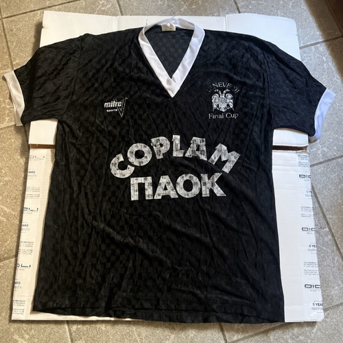 PAOK Thira 4 Jersey from 1991 Geneva Final Cup used, size Large