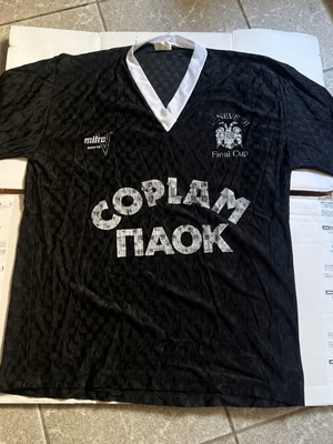PAOK Thira 4 Jersey from 1991 Geneva Final Cup used, size Large